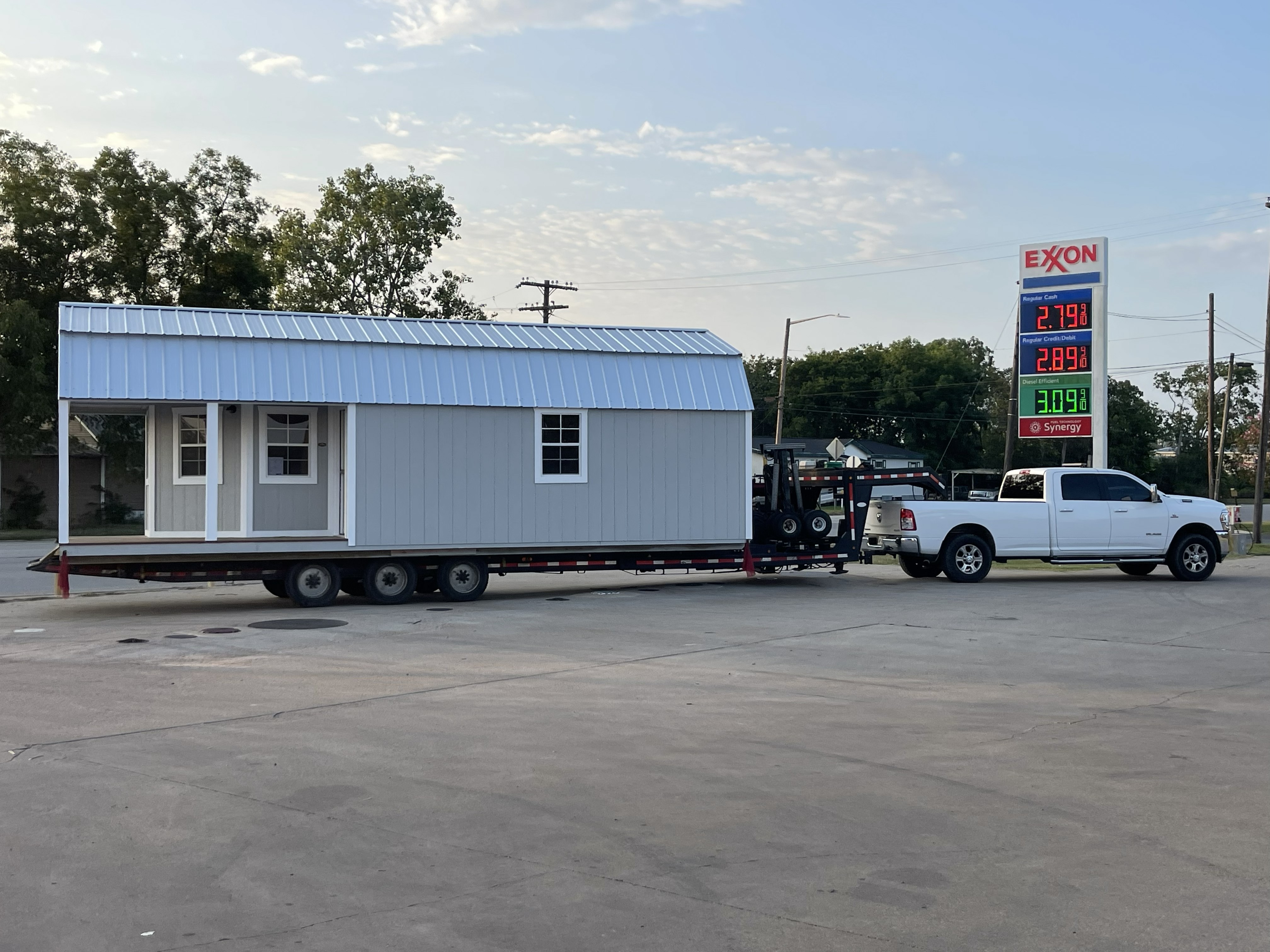 Shipping container on a trailer